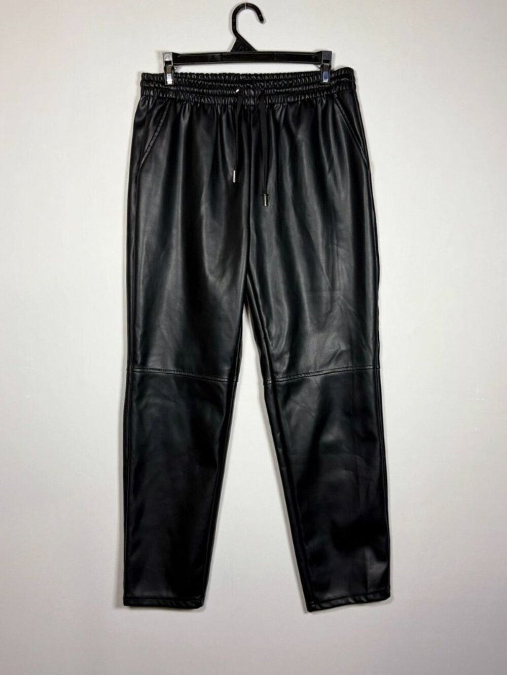 Laundry by Shelli Segal Black Faux Leather Joggers Moto Seam Pants Size M